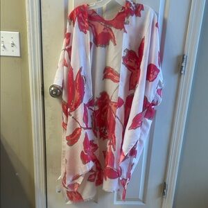 Floral Kimono with Red and White Design